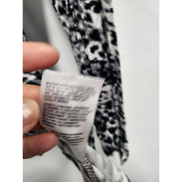 Bebe Womens Tunic Top Large Black Gray Leopard Print Lace Up  Long Sleeve Casual - Picture 7 of 9